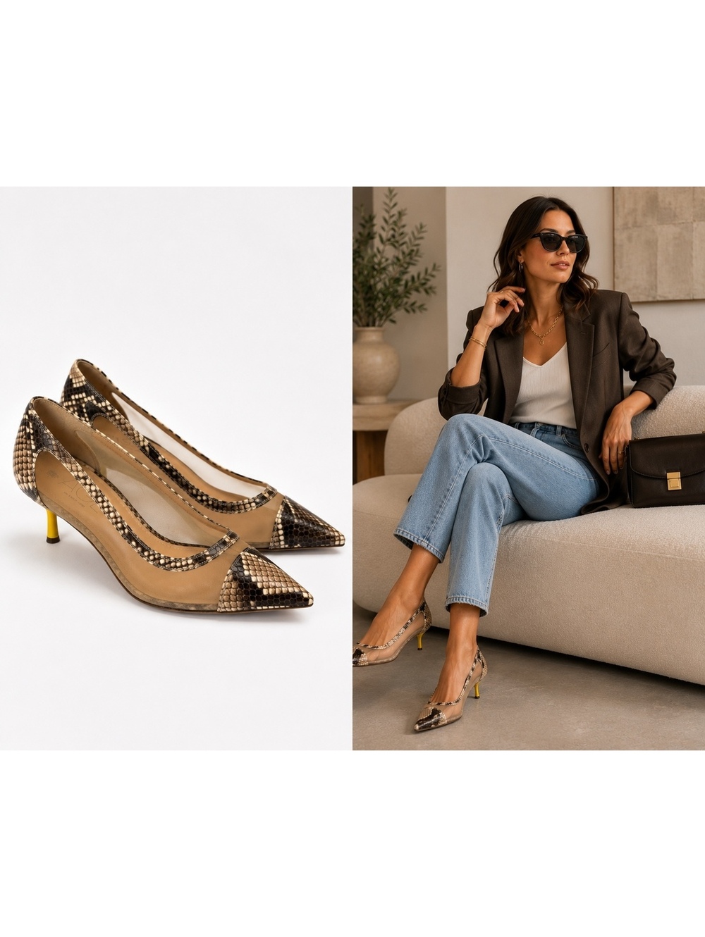 AGL Mesh Python Print Kitten Heel Pumps Pointed Toe Quiet Luxury US 8.5
